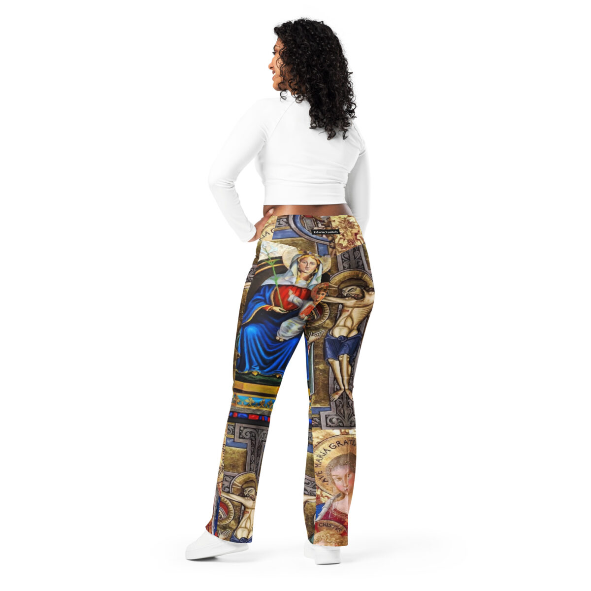 High Waist Flare Leggings Printed Grey Gold Blue - Image 5