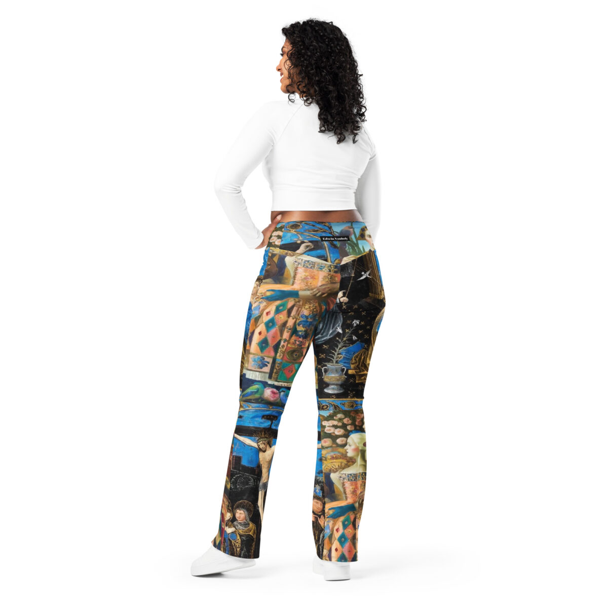 High Waist Flare Leggings Printed Blue Black - Image 5