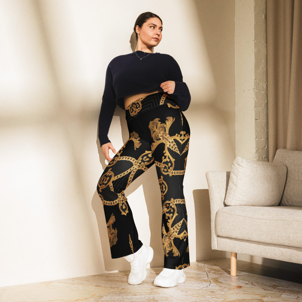 Flared Leggings Black Baroque Gold - Image 3