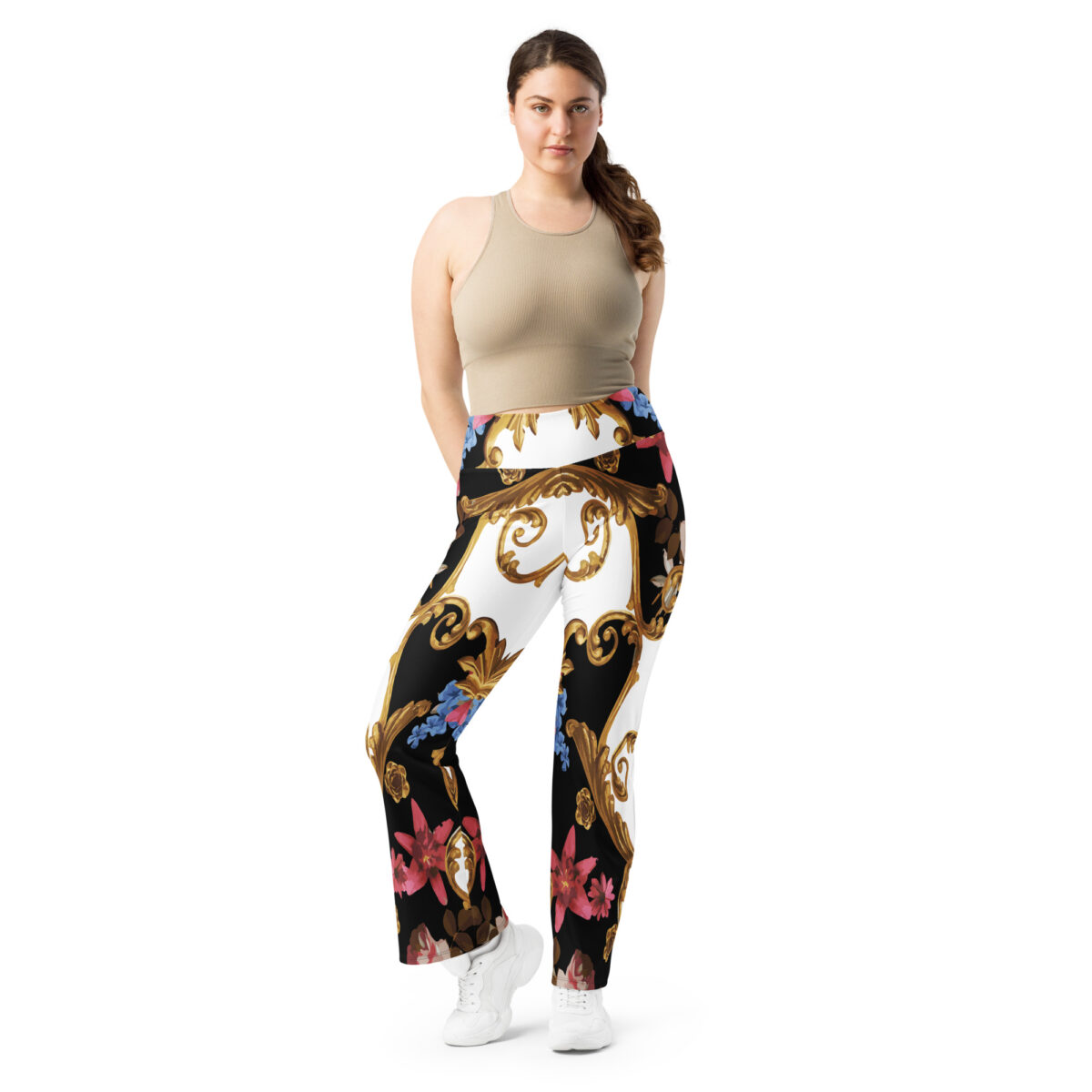 Flared Leggings For Women Black White - Image 3