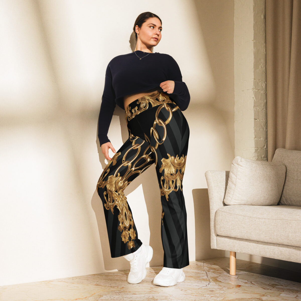 Flared Leggings For Women Black Gold - Image 4