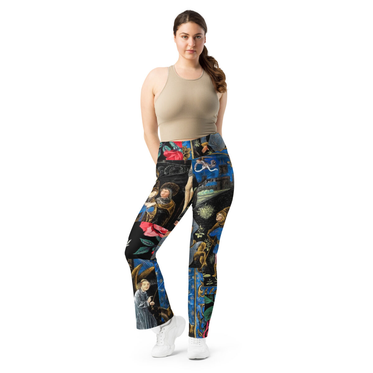 Flare Leggings Floral Black Blue - Image 3