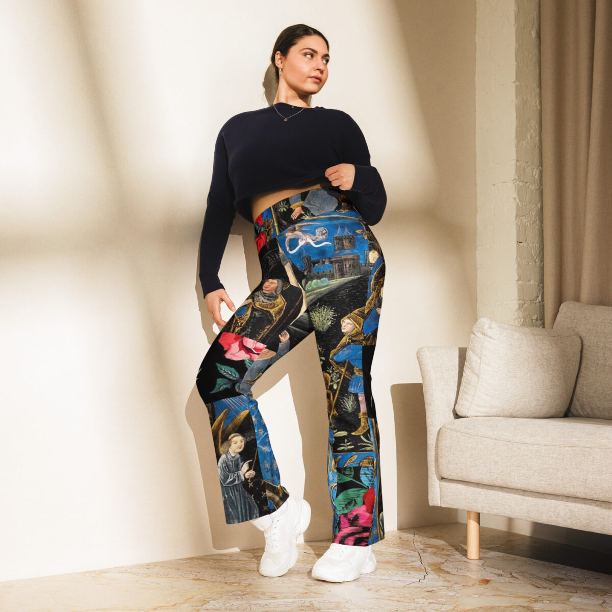 Flare Leggings Floral Black Blue - Image 4