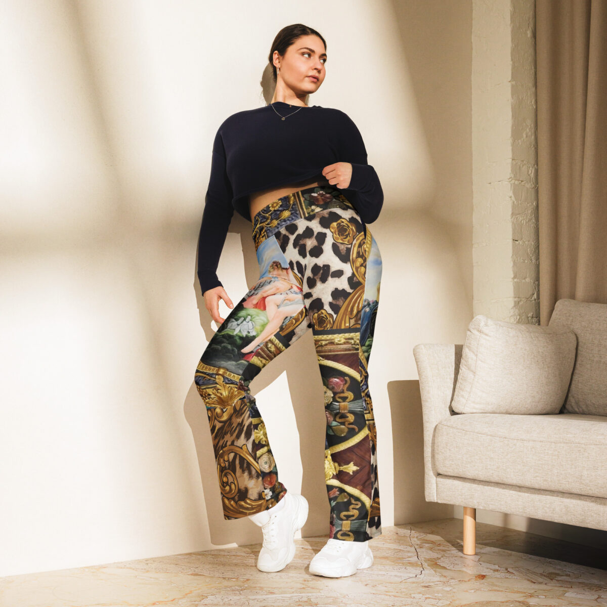 High Waist Flare Leggings Brown Leopard Animal Print - Image 4