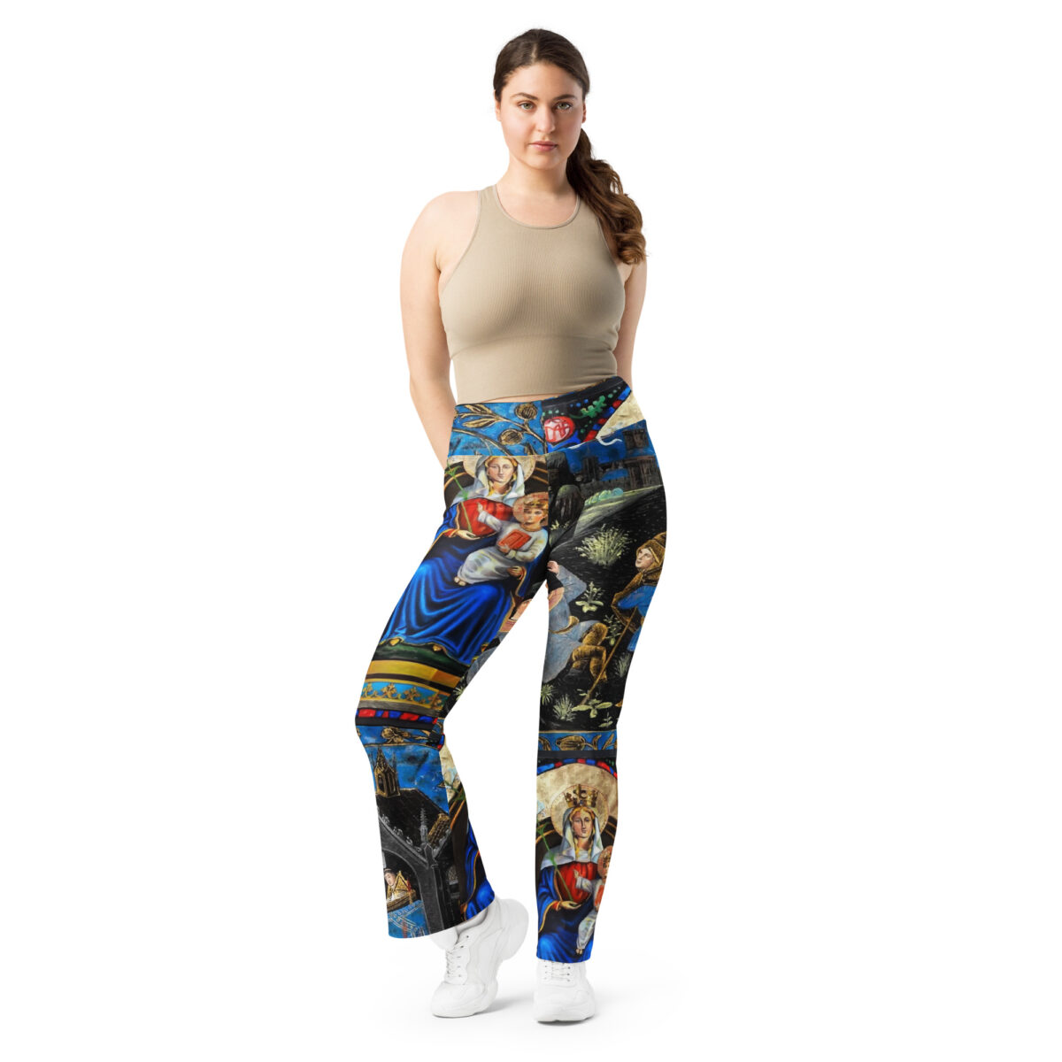 High Waist Flare Leggings Printed Blue Black - Image 3