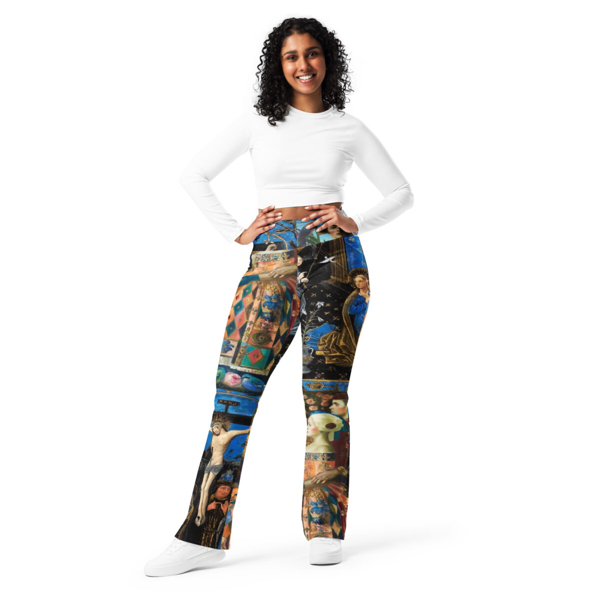 High Waist Flare Leggings Printed Blue Black