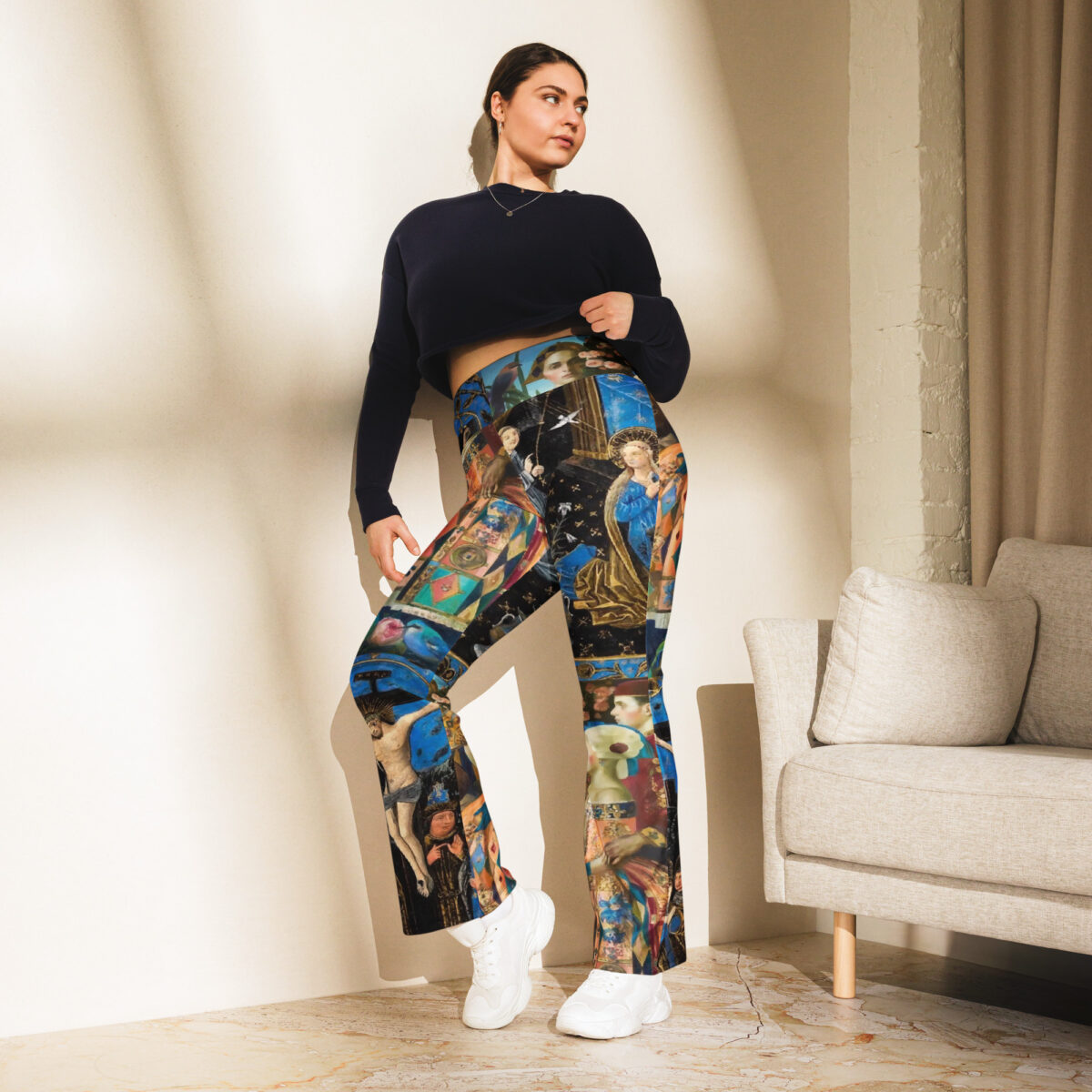 High Waist Flare Leggings Printed Blue Black - Image 3