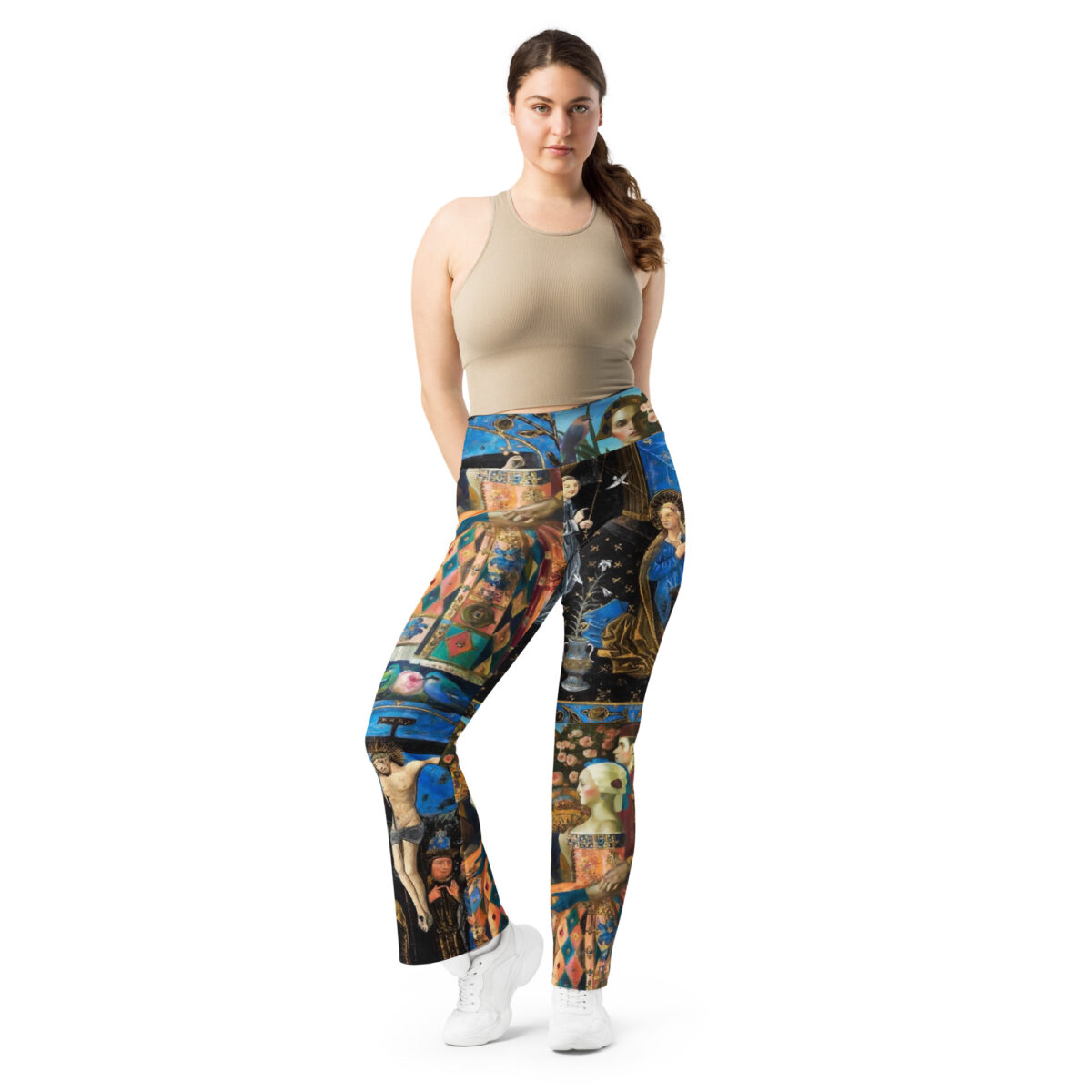 High Waist Flare Leggings Printed Blue Black - Image 4