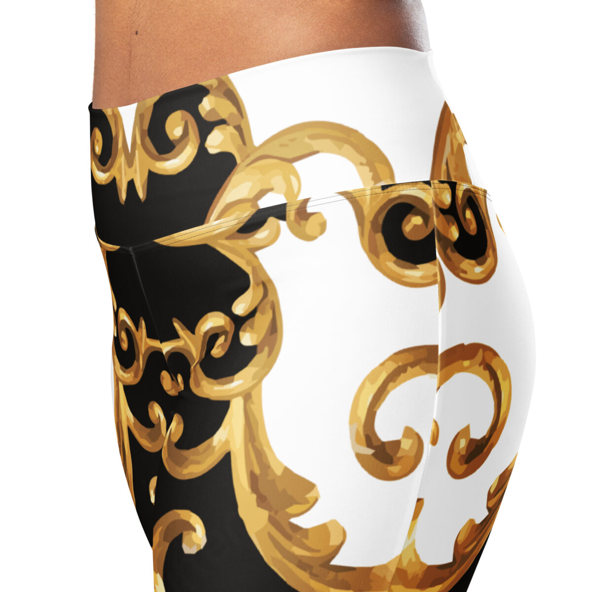 Designer Flare Leggings Black Gold White - Image 7