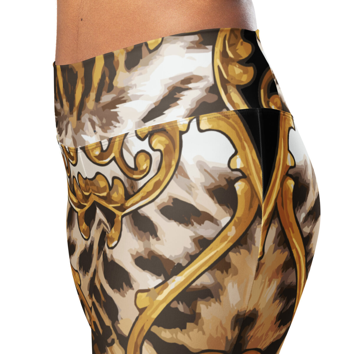 Flared Leggings Black Gold Leopard Animal Print - Image 6