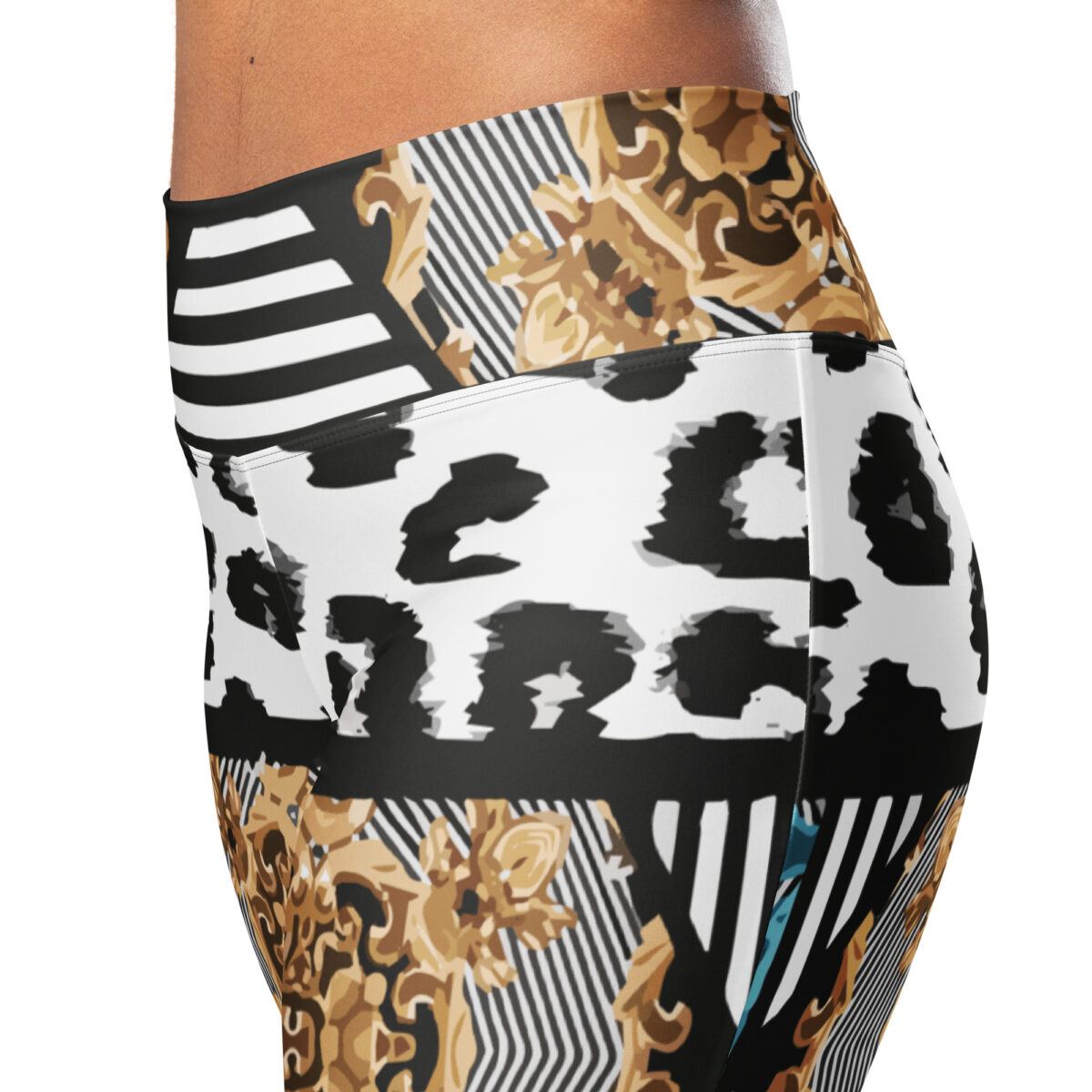 Flare Leggings Tribal Black White Gold - Image 6