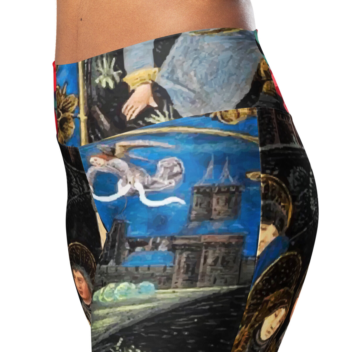 Flare Leggings Floral Black Blue - Image 6