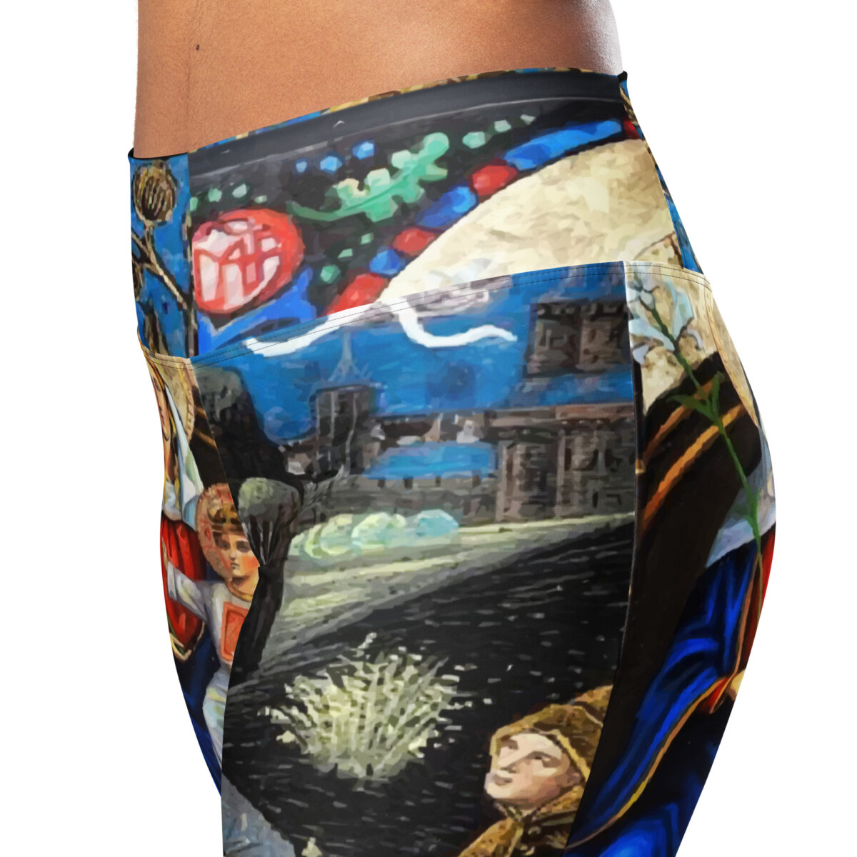 High Waist Flare Leggings Printed Blue Black - Image 6