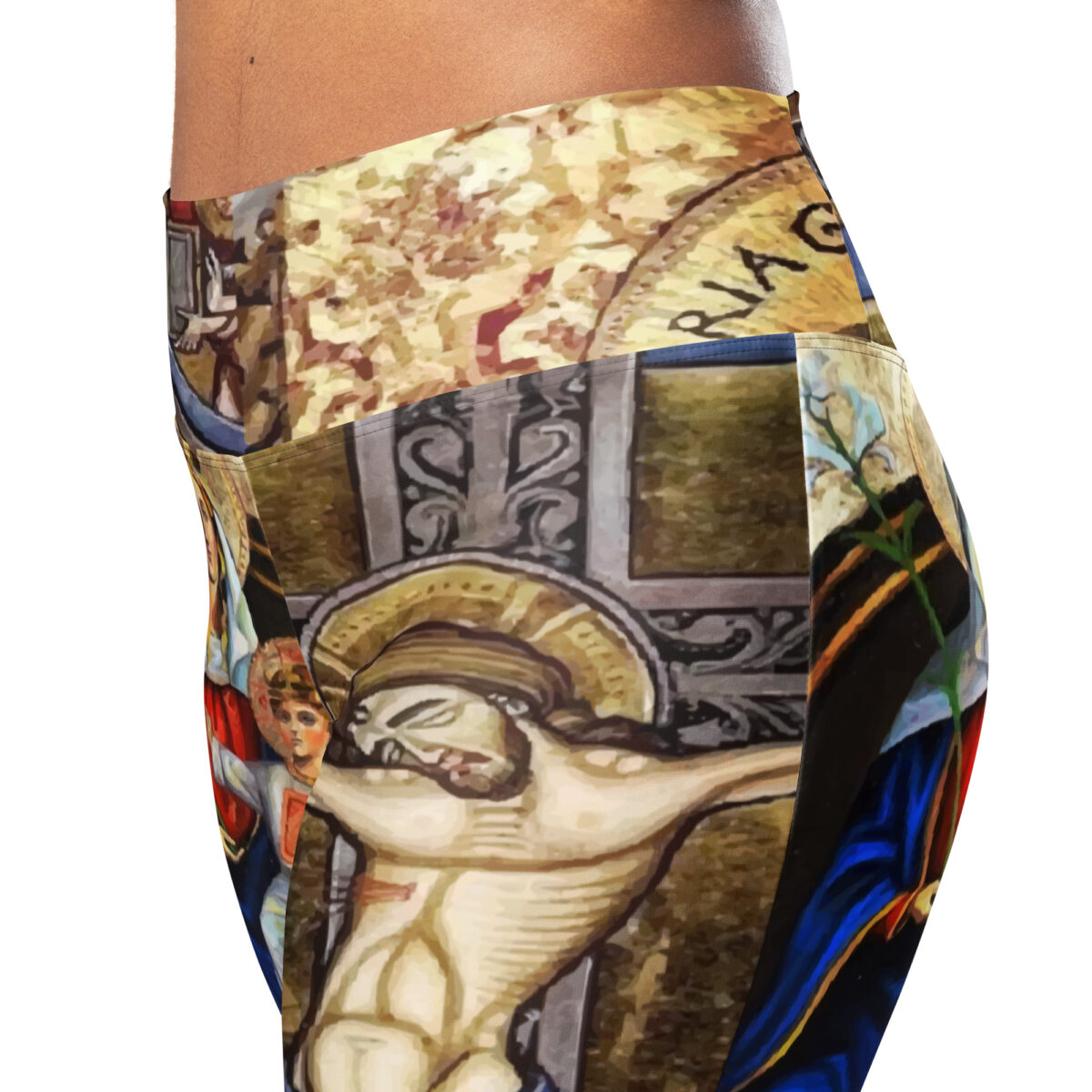 High Waist Flare Leggings Printed Grey Gold Blue - Image 6
