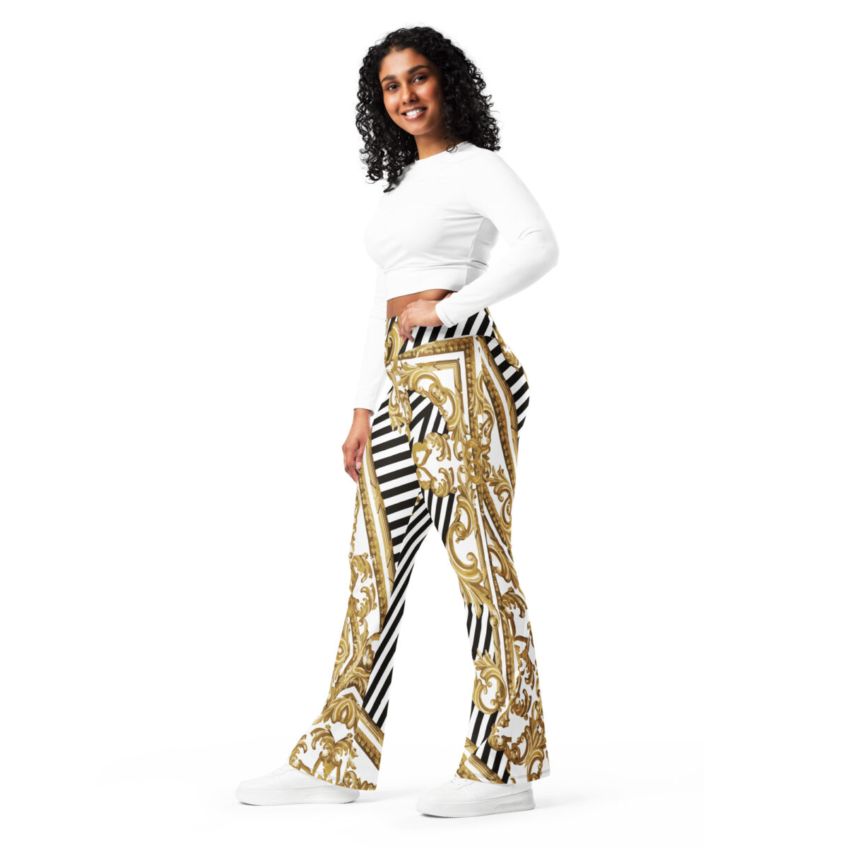Flared Leggings White Striped Baroque Gold - Image 7
