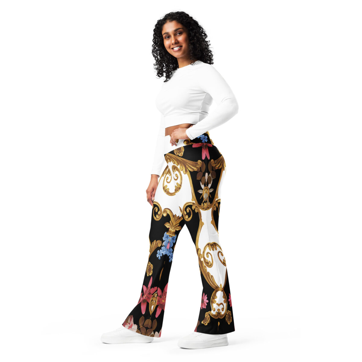 Flared Leggings For Women Black White - Image 7