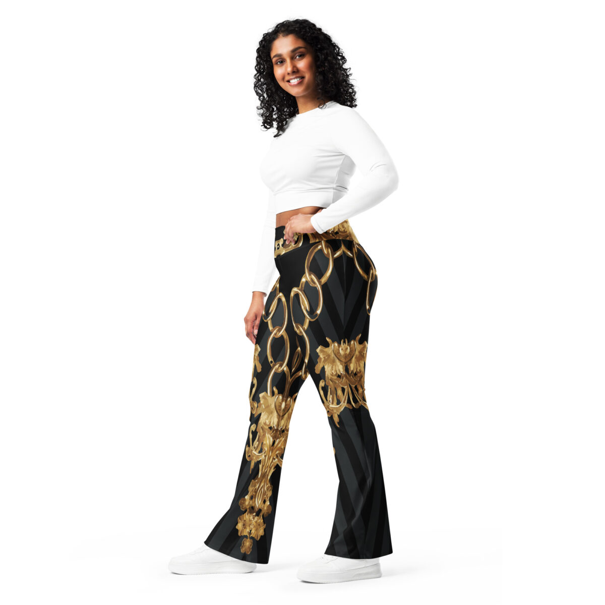 Flared Leggings For Women Black Gold - Image 7
