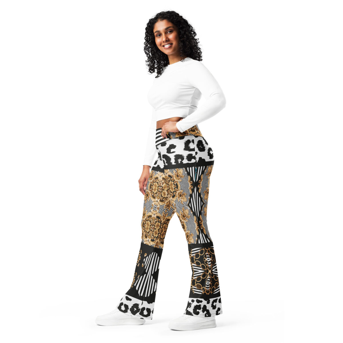 Flare Leggings Tribal Black White Gold - Image 7