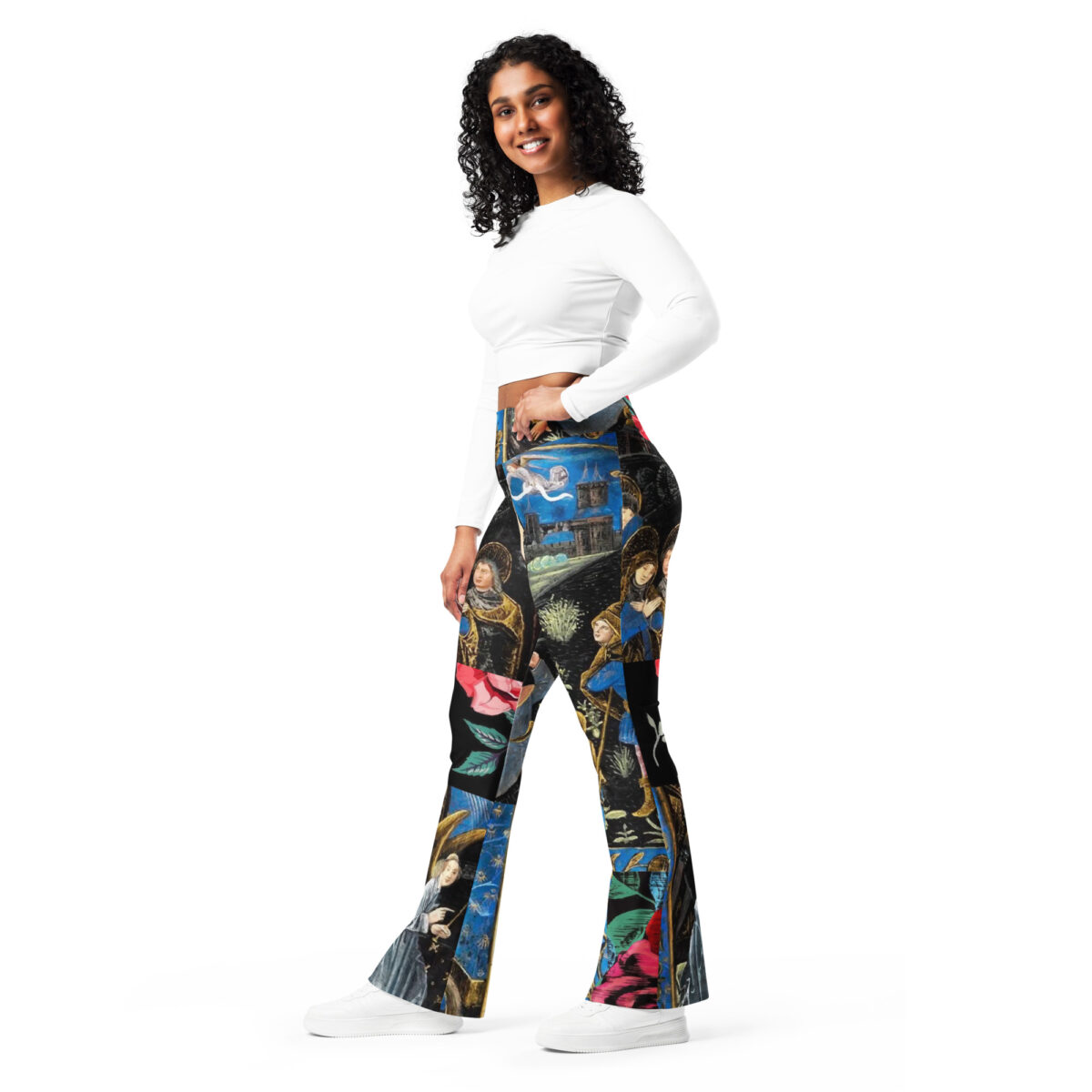 Flare Leggings Floral Black Blue - Image 7