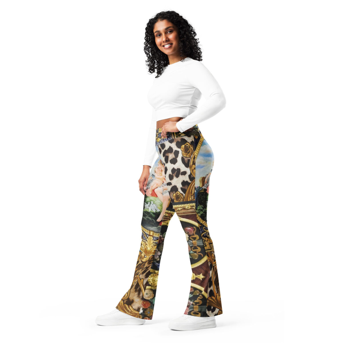 High Waist Flare Leggings Brown Leopard Animal Print - Image 7