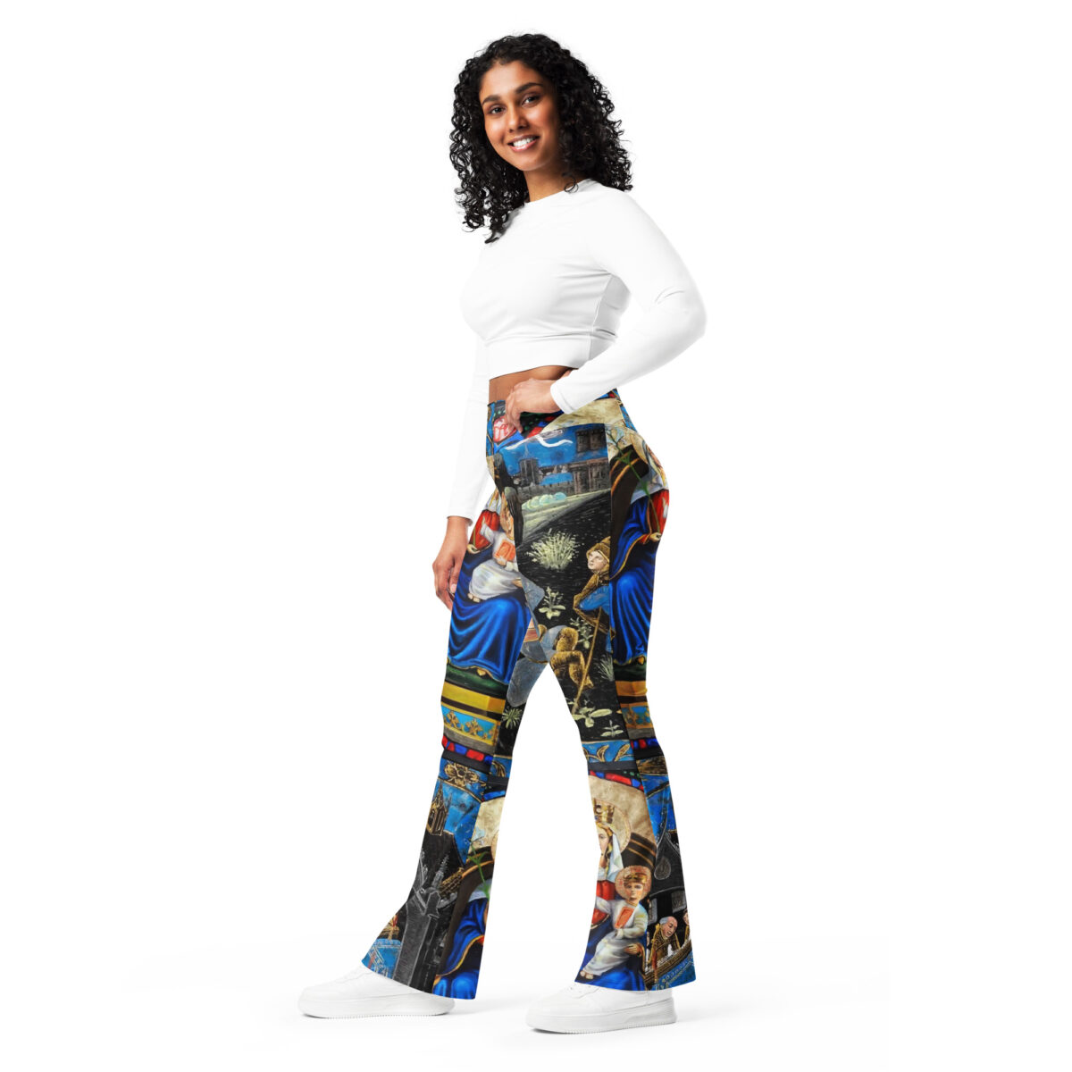 High Waist Flare Leggings Printed Blue Black - Image 7