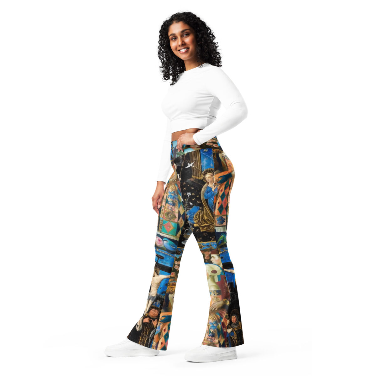High Waist Flare Leggings Printed Blue Black - Image 7