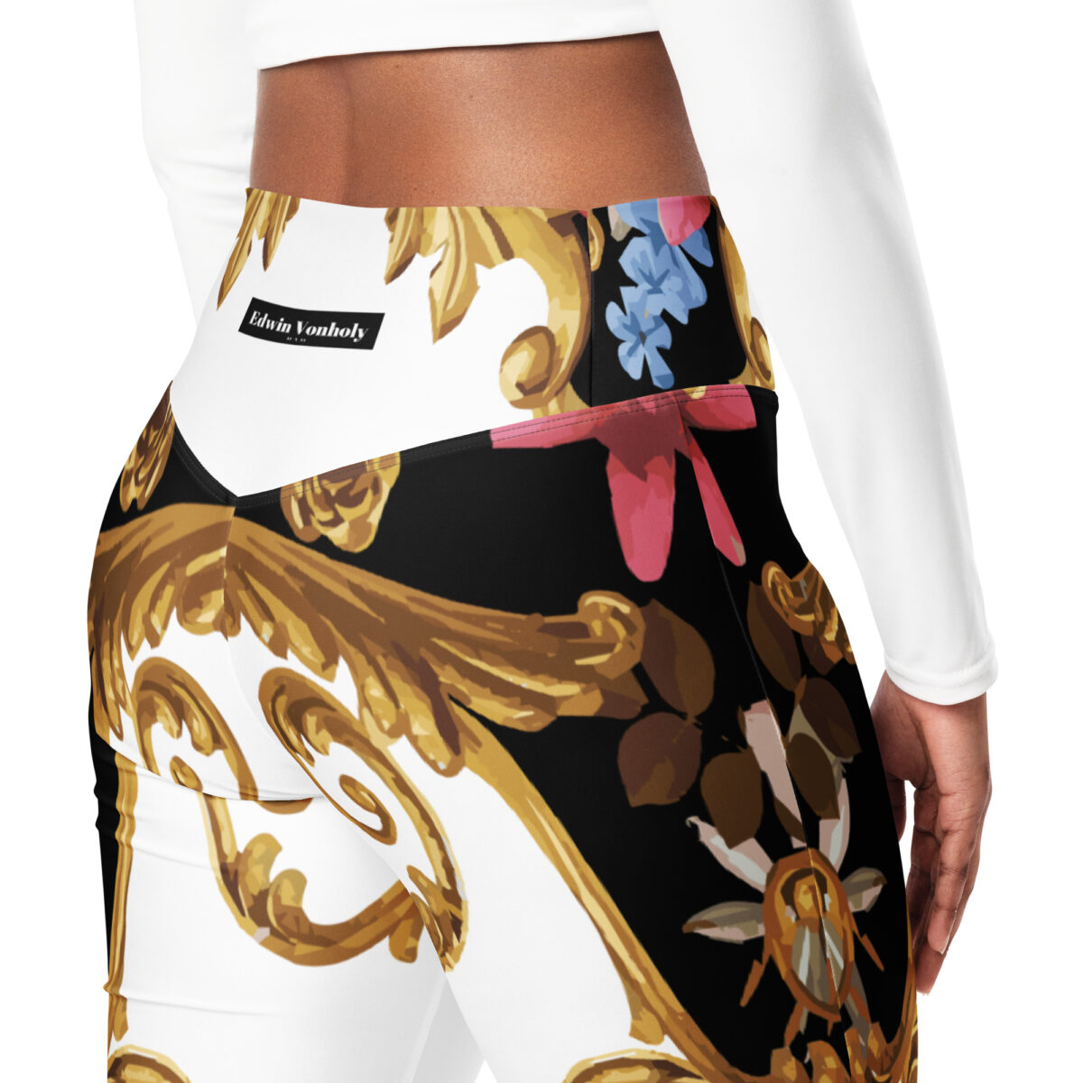 Flared Leggings For Women Black White - Image 8