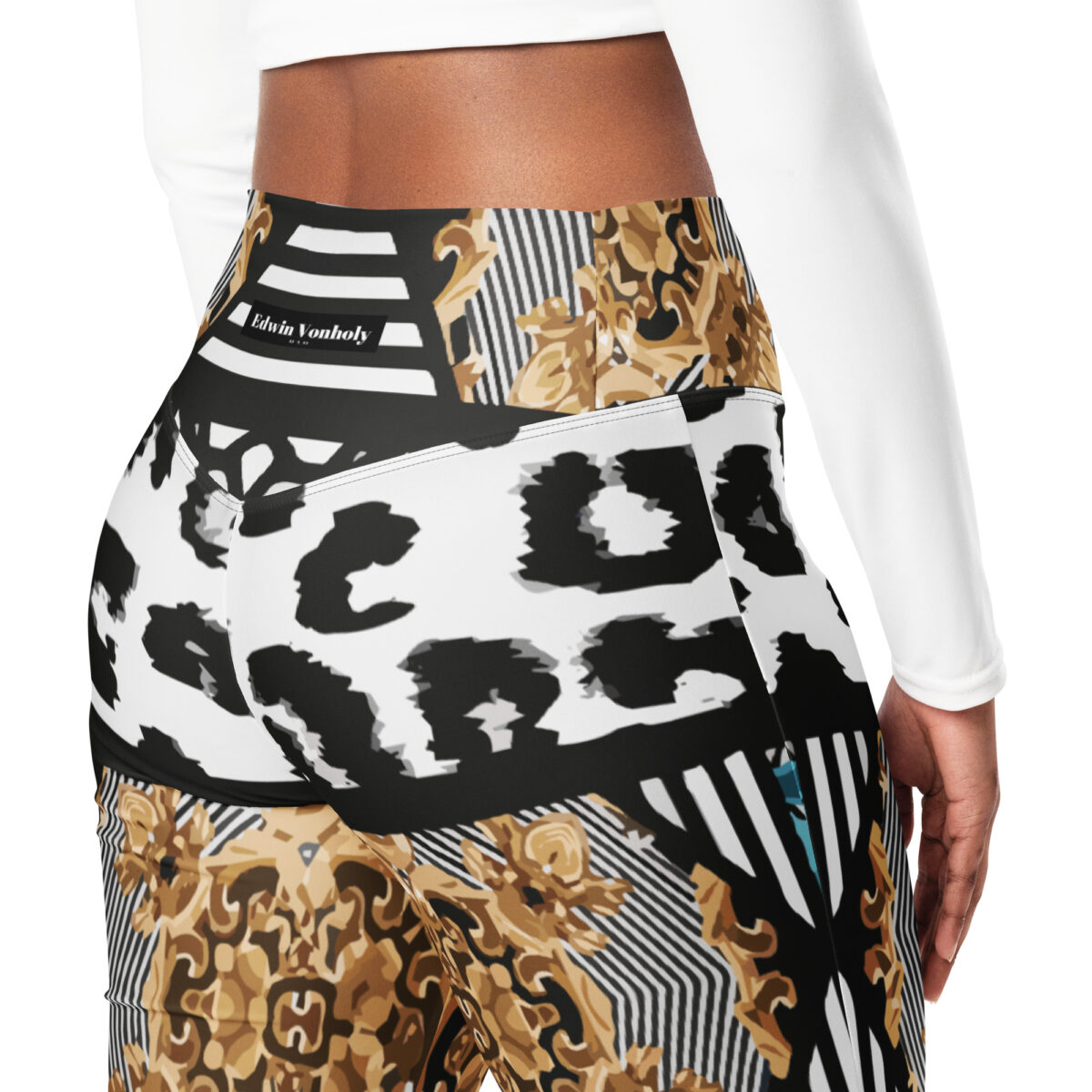 Flare Leggings Tribal Black White Gold - Image 8