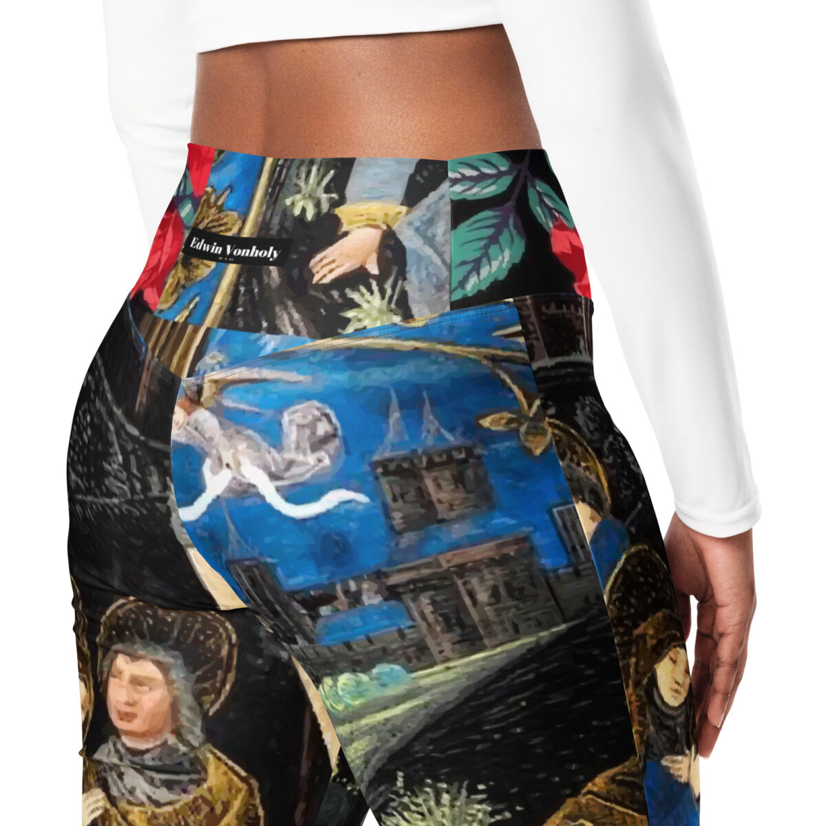 Flare Leggings Floral Black Blue - Image 8