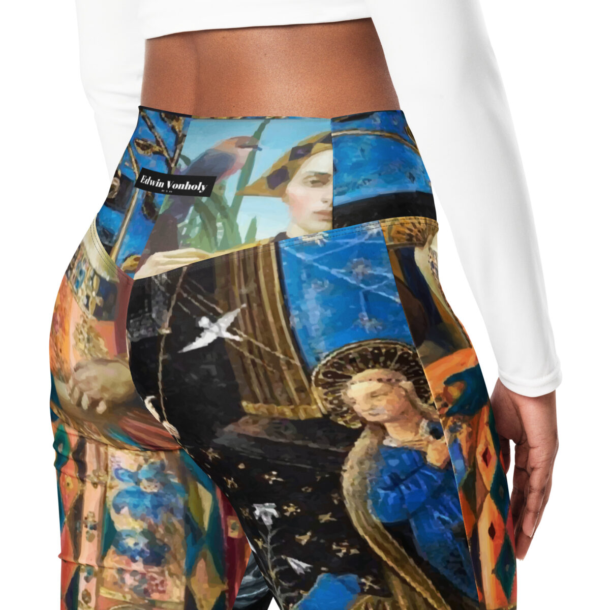 High Waist Flare Leggings Printed Blue Black - Image 8