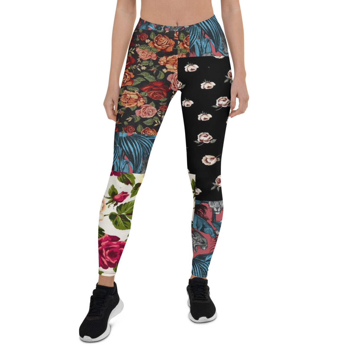 Leggings Floral Black White Red Brown - Image 2