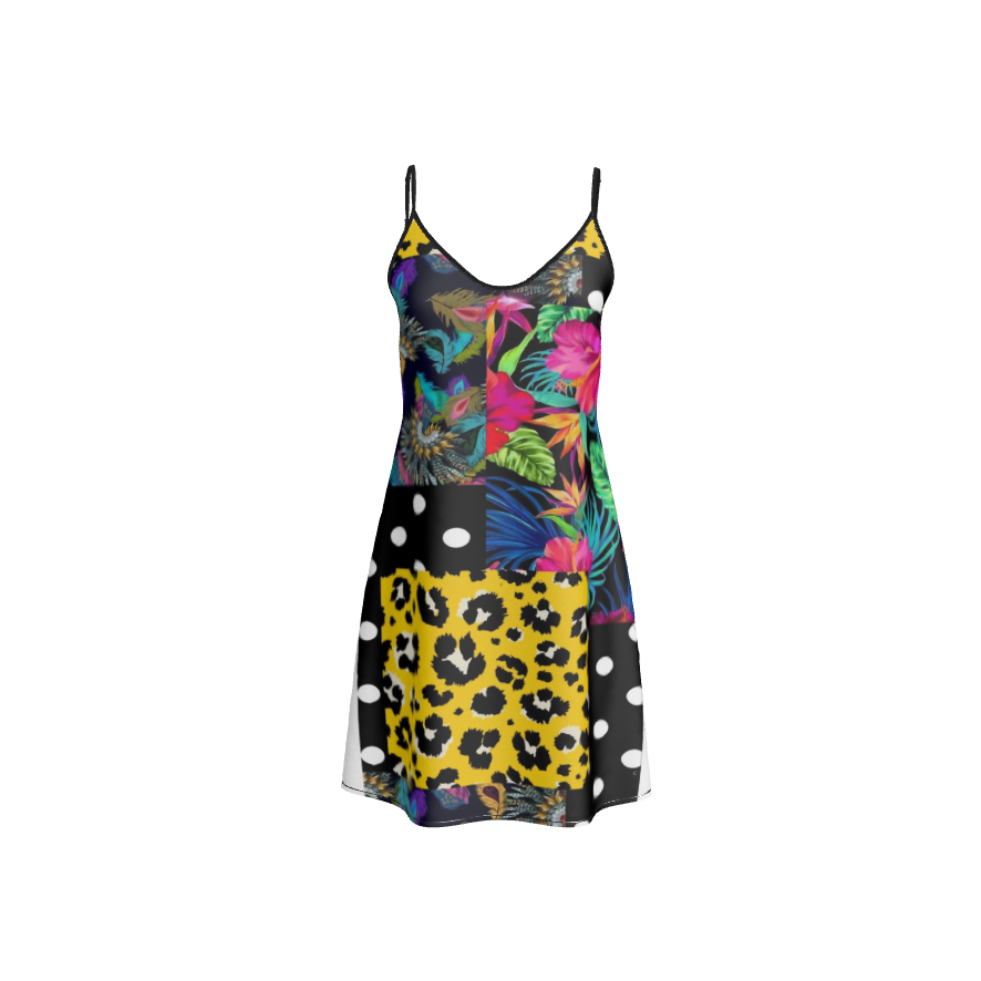 Short Silk Slip Dress | Floral Polka Dots