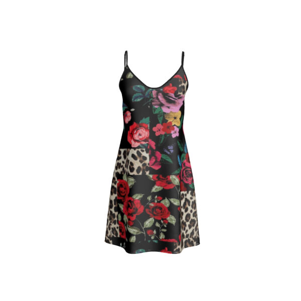 Short Silk Slip Dress | Rose Floral Leopard Print