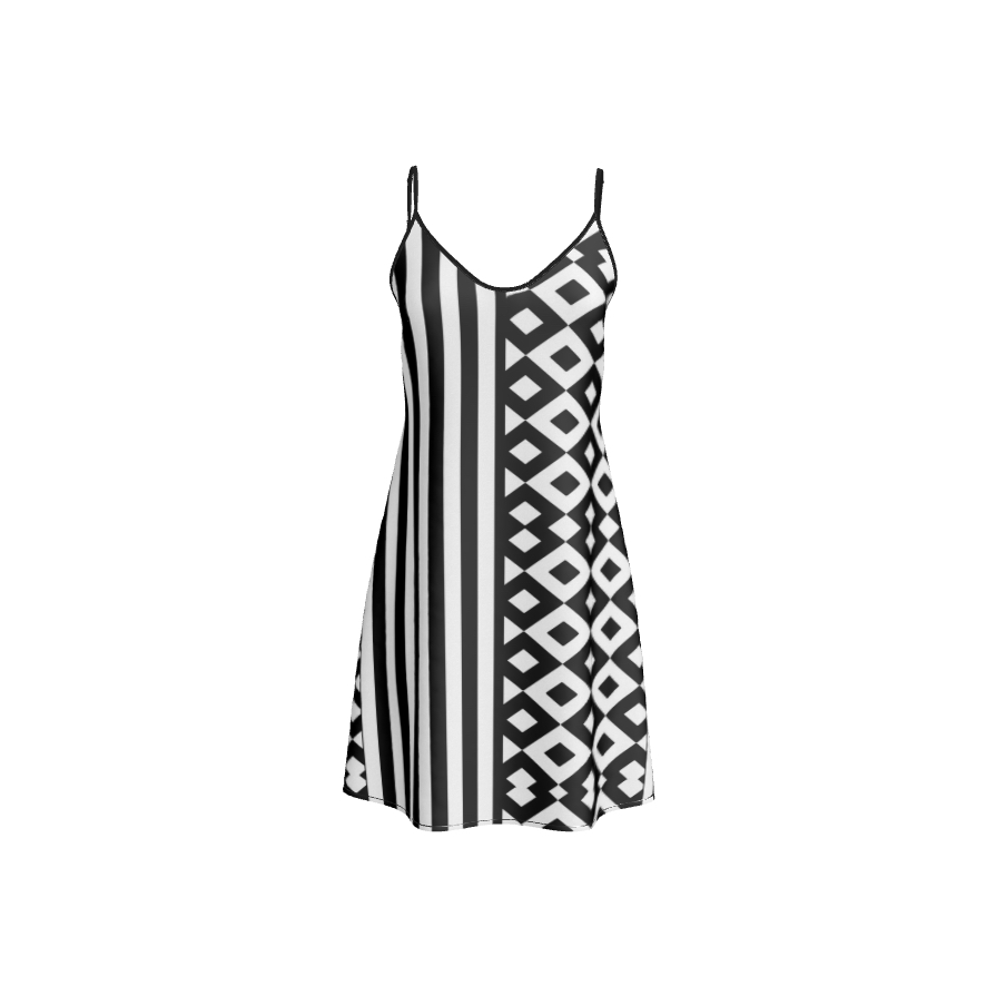 Short Silk Slip Dress | Black White Striped