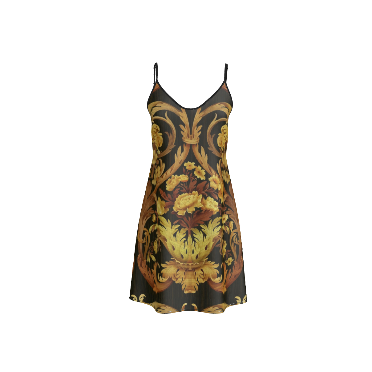 Short Silk Slip Dress | Gold Floral