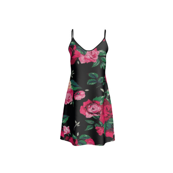 Short Silk Slip Dress | Black Rose Floral