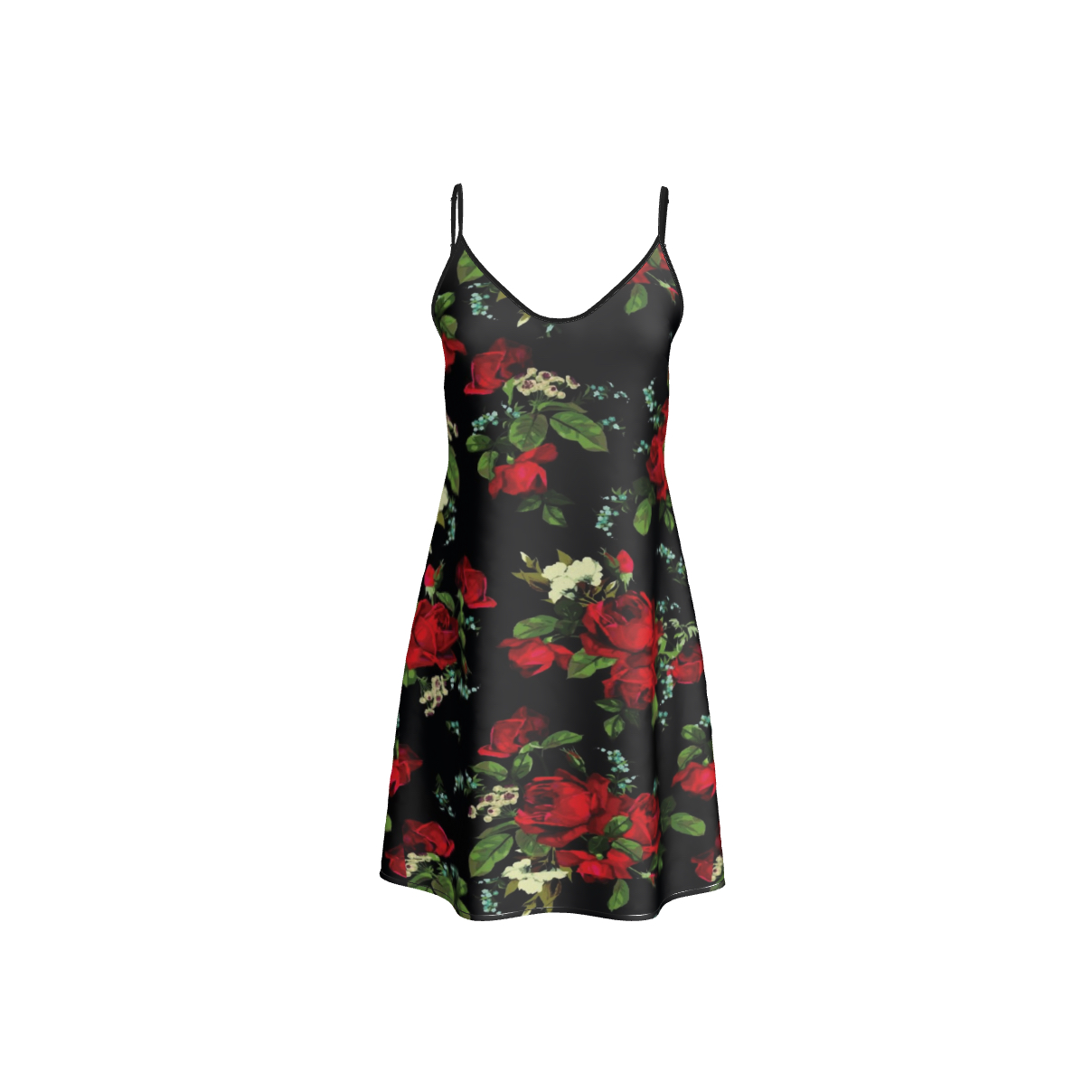 Short Silk Slip Dress |  Red Roses Floral Back