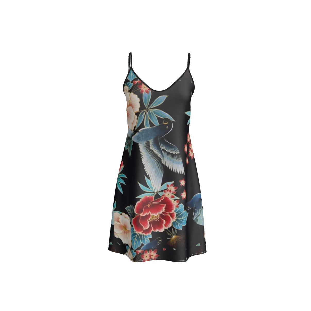 Short Silk Slip Dress | Black Grey Floral