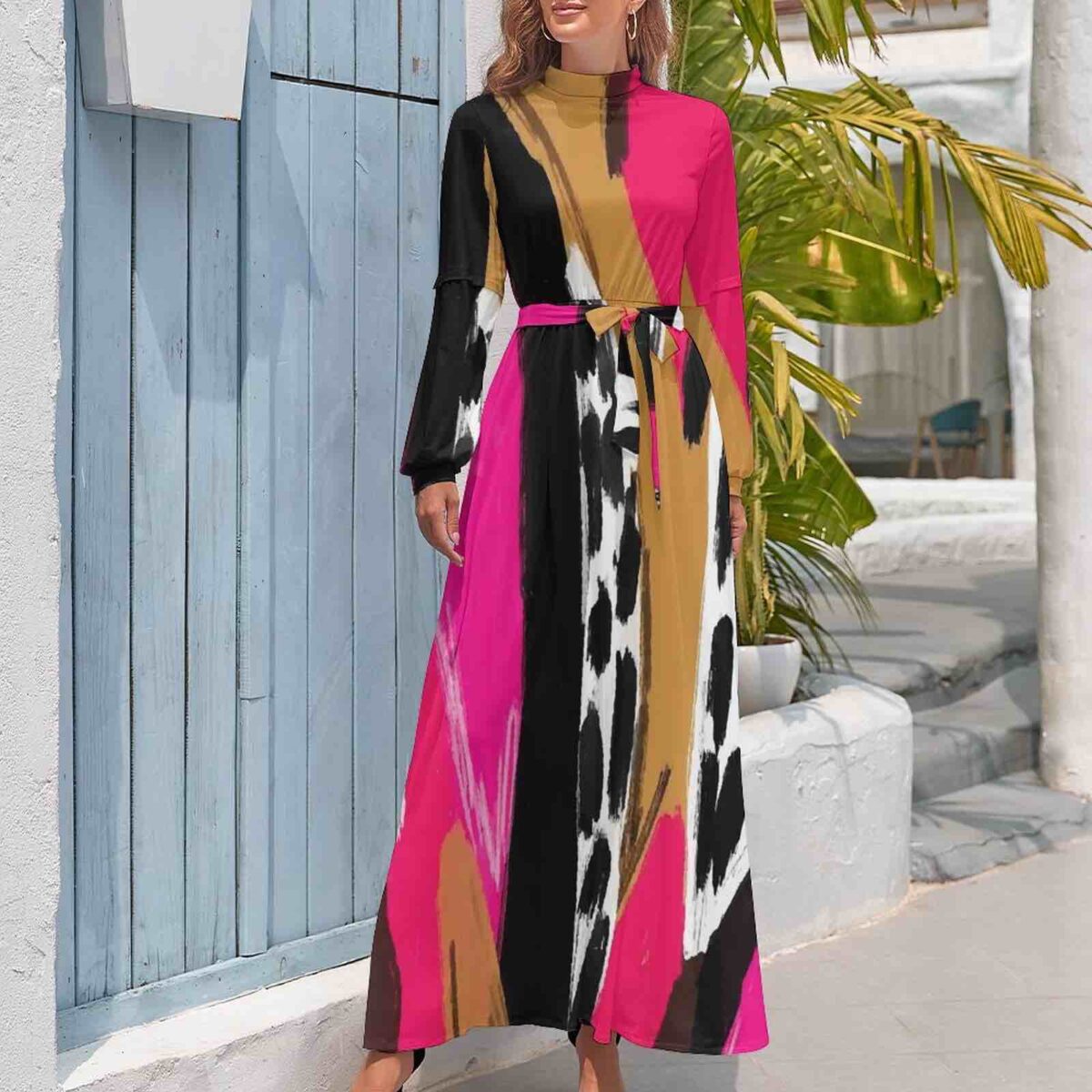 Long Sleeve High Neck Dress - Image 2