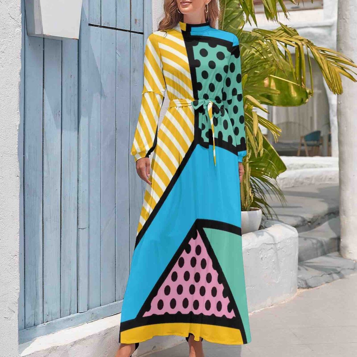 Long Sleeve High Neck Dress - Image 3