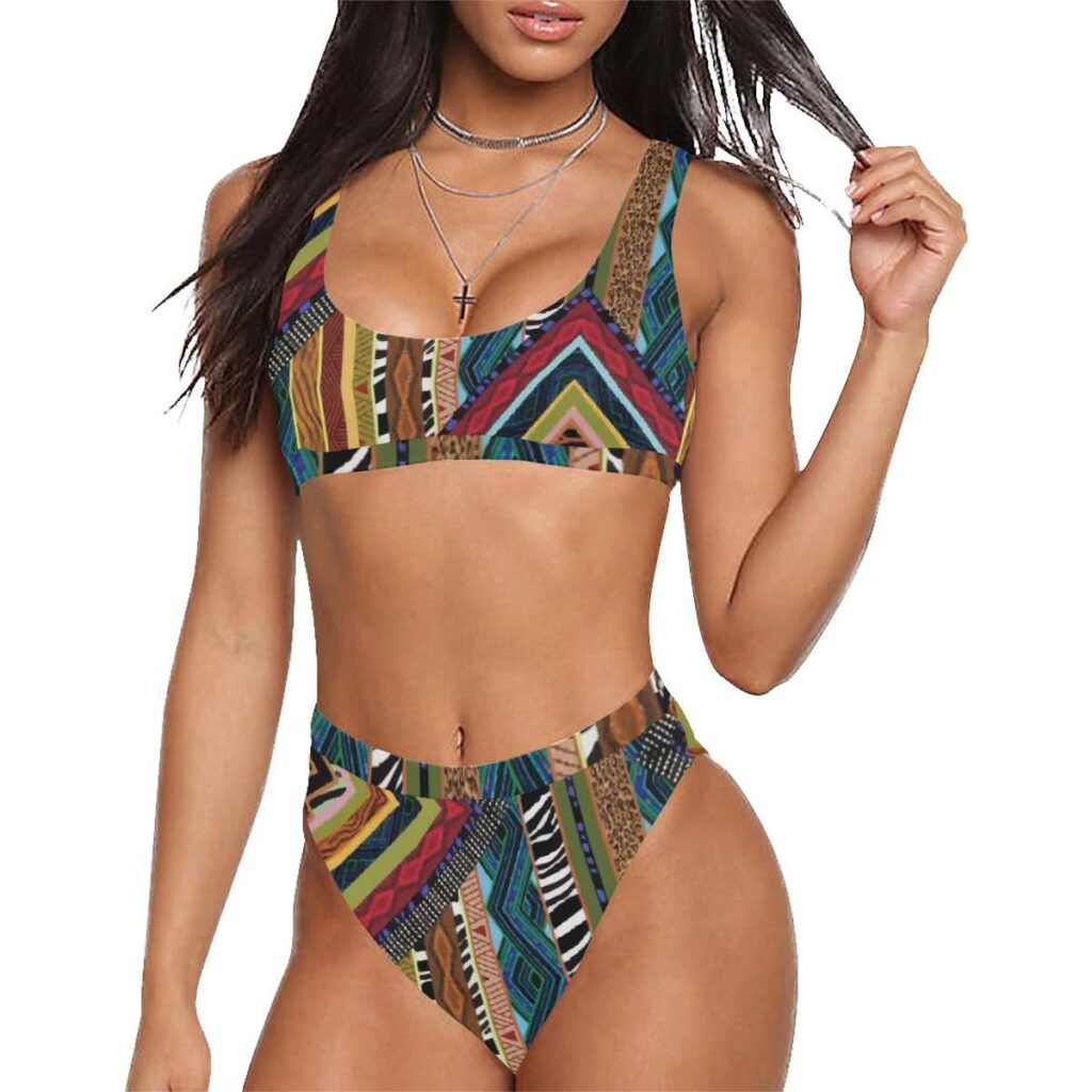 Sport Top & High Waist Bikini Bottoms | Colorful Mosaic