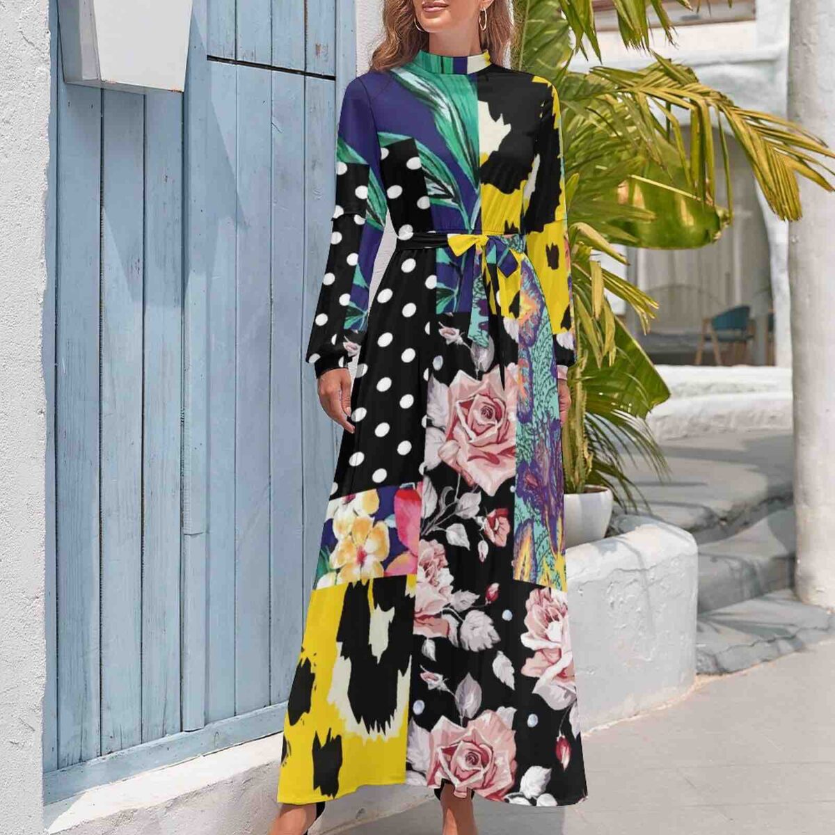 Long Sleeve High Neck Dress - Image 3