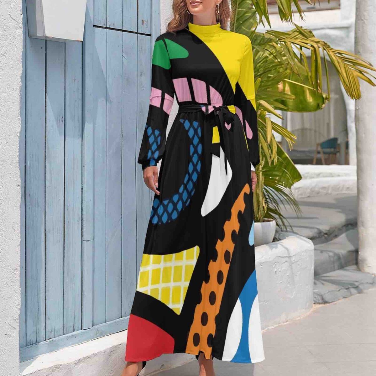 Long Sleeve High Neck Dress - Image 3