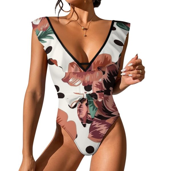 Waist Tie Deep V One Piece Swimsuit