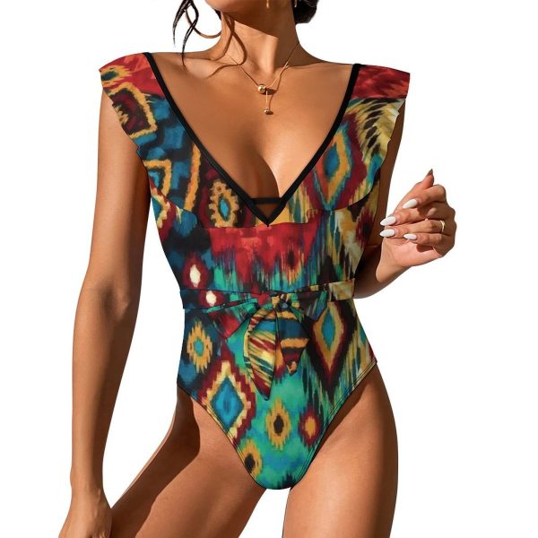 Waist Tie Deep V One Piece Swimsuit