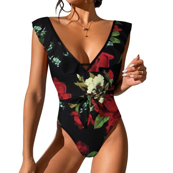 Waist Tie Deep V One Piece Swimsuit