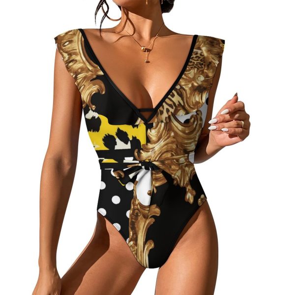 Waist Tie Deep V One Piece Swimsuit