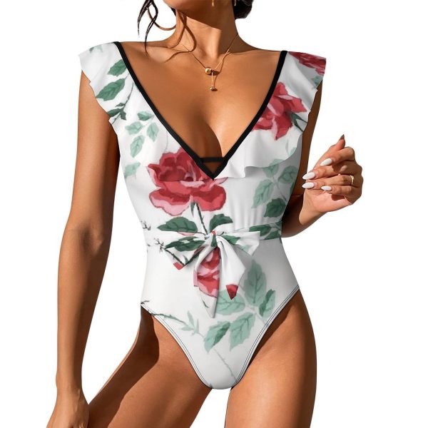 Waist Tie Deep V One Piece Swimsuit