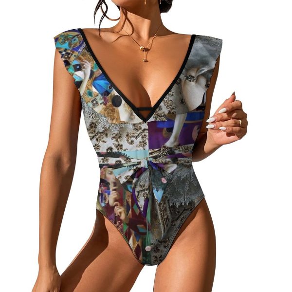 Waist Tie Deep V One Piece Swimsuit