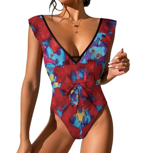 Waist Tie Deep V One Piece Swimsuit